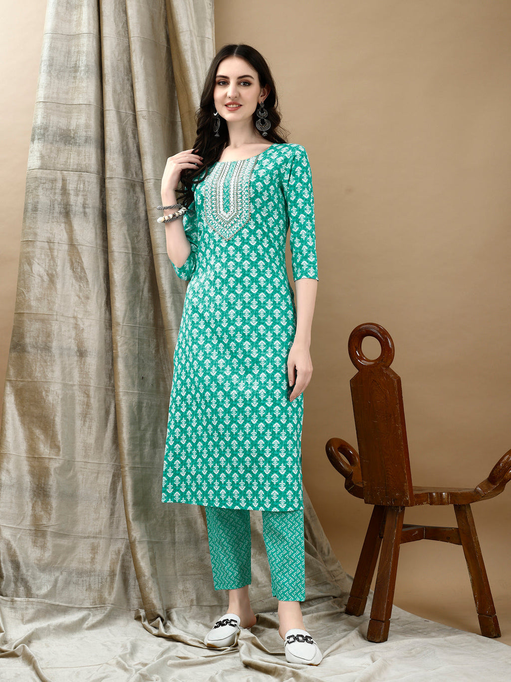 Embroidered & Printed Kurta With Pant & Dupatta, Blue - Hiral Fashion