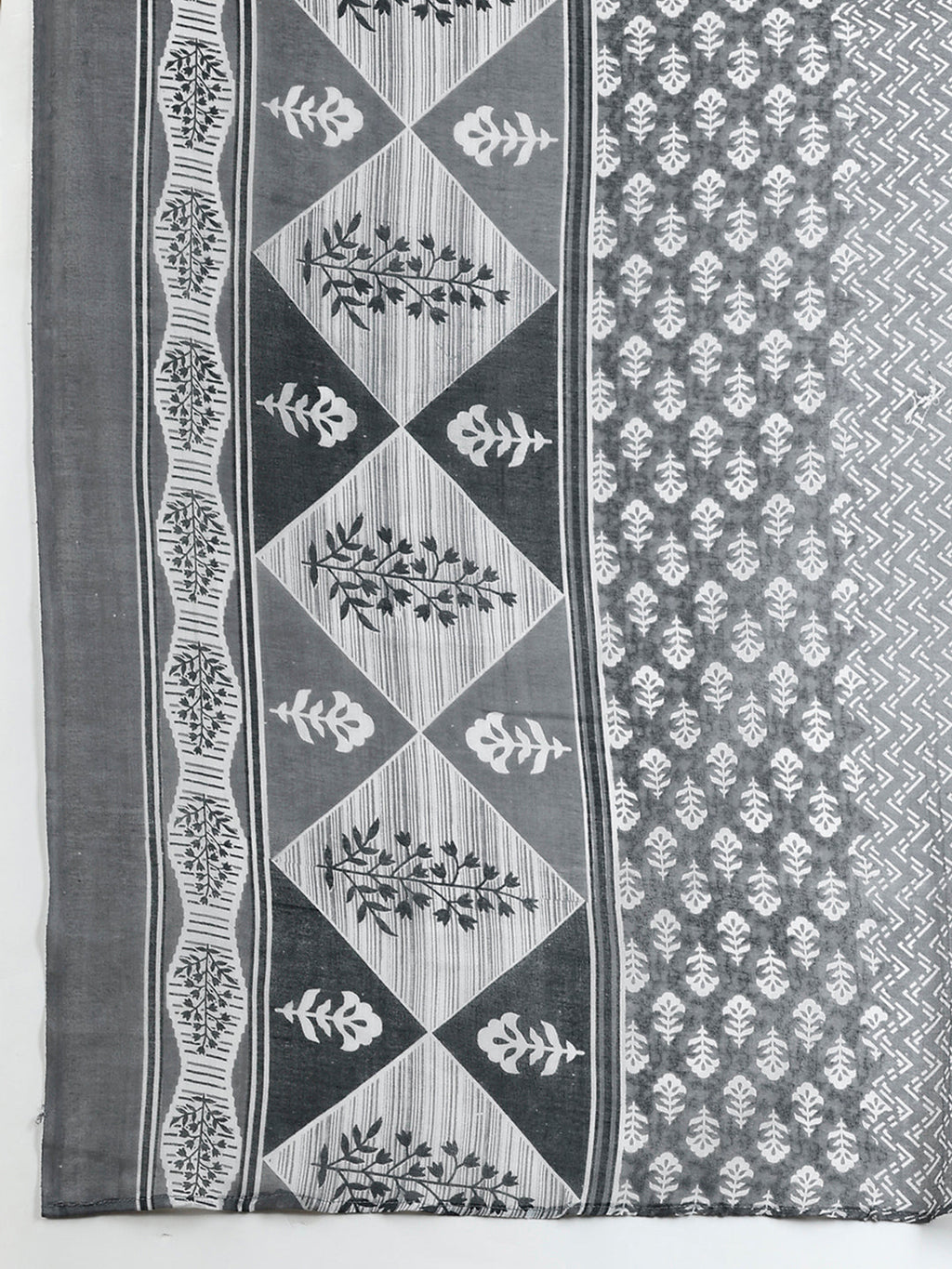 Embroidered & Printed Kurta With Pant & Dupatta, Grey - Hiral Fashion