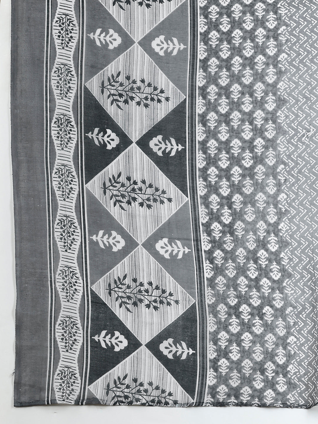 Embroidered & Printed Kurta With Pant & Dupatta, Grey - Hiral Fashion