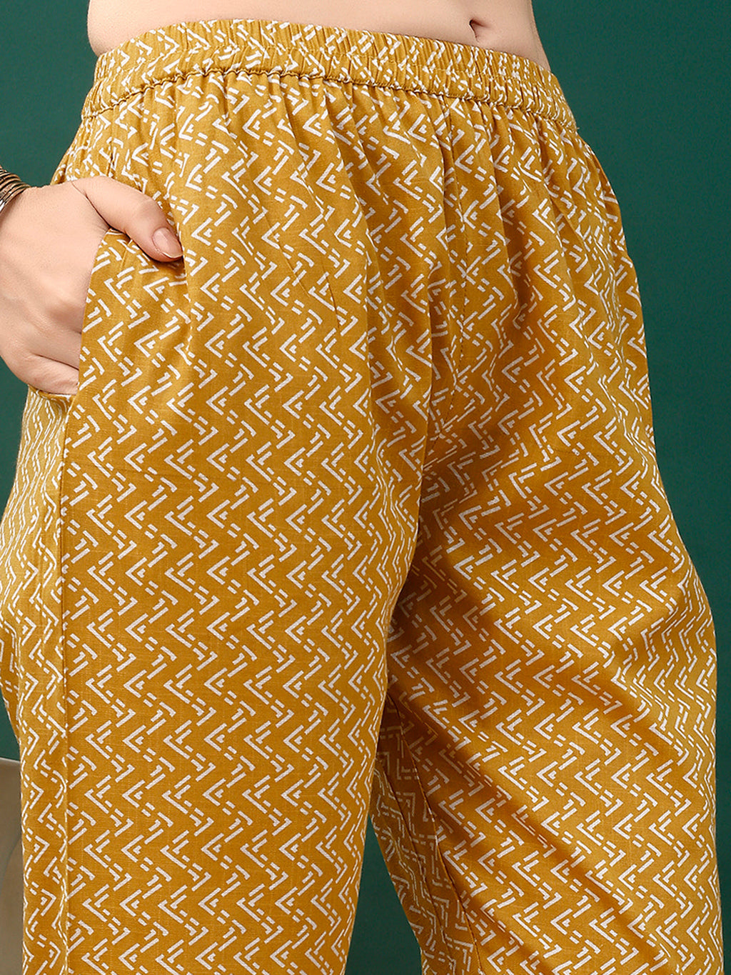 Embroidered & Printed Kurta With Pant & Dupatta, Mustard - Hiral Fashion - Distacart