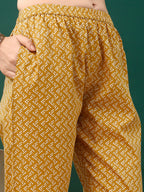 Embroidered & Printed Kurta With Pant & Dupatta, Mustard - Hiral Fashion - Distacart