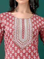 Embroidered & Printed Kurta With Pant & Dupatta, Pink - Hiral Fashion