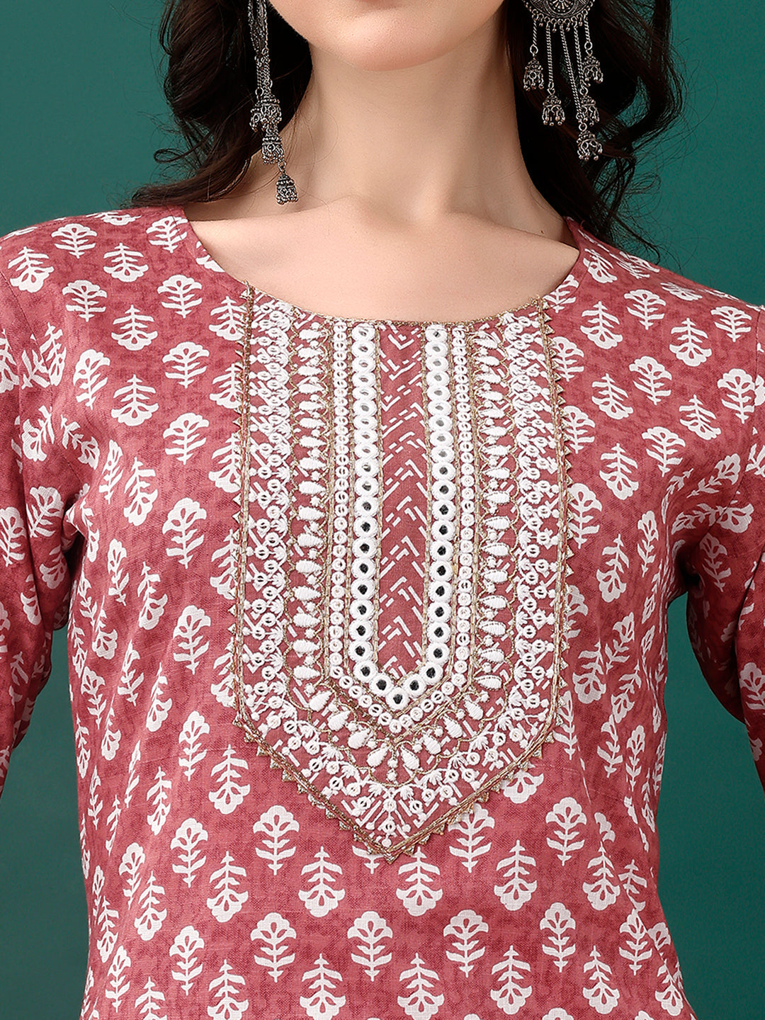 Embroidered & Printed Kurta With Pant & Dupatta, Pink - Hiral Fashion