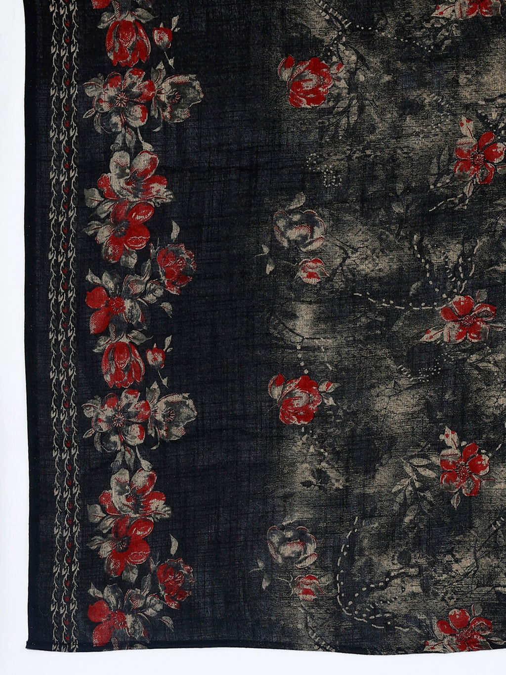 Floral Printed Kurta With Pant & Dupatta, Black - Hiral Fashion