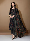 Floral Printed Kurta With Pant & Dupatta, Black - Hiral Fashion