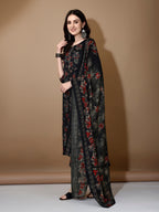 Floral Printed Kurta With Pant & Dupatta, Black - Hiral Fashion