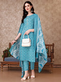 Leaf Printed Kurta With Printed Pant & Dupatta, Multicolor - Hiral Fashion - Distacart