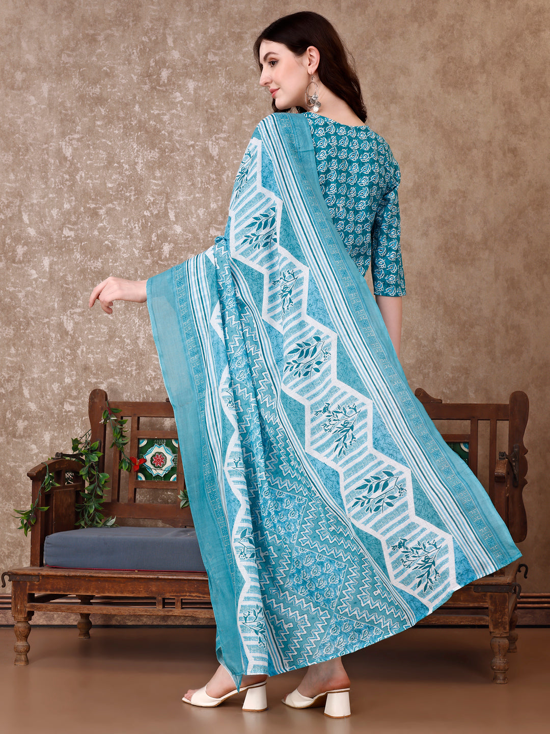 Leaf Printed Kurta With Printed Pant & Dupatta, Multicolor - Hiral Fashion - Distacart