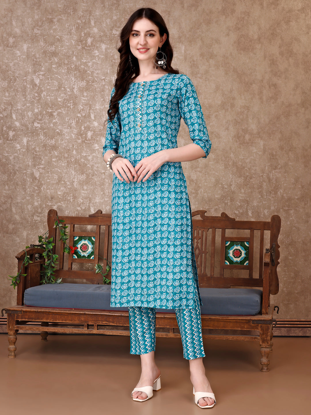 Leaf Printed Kurta With Printed Pant & Dupatta, Multicolor - Hiral Fashion - Distacart