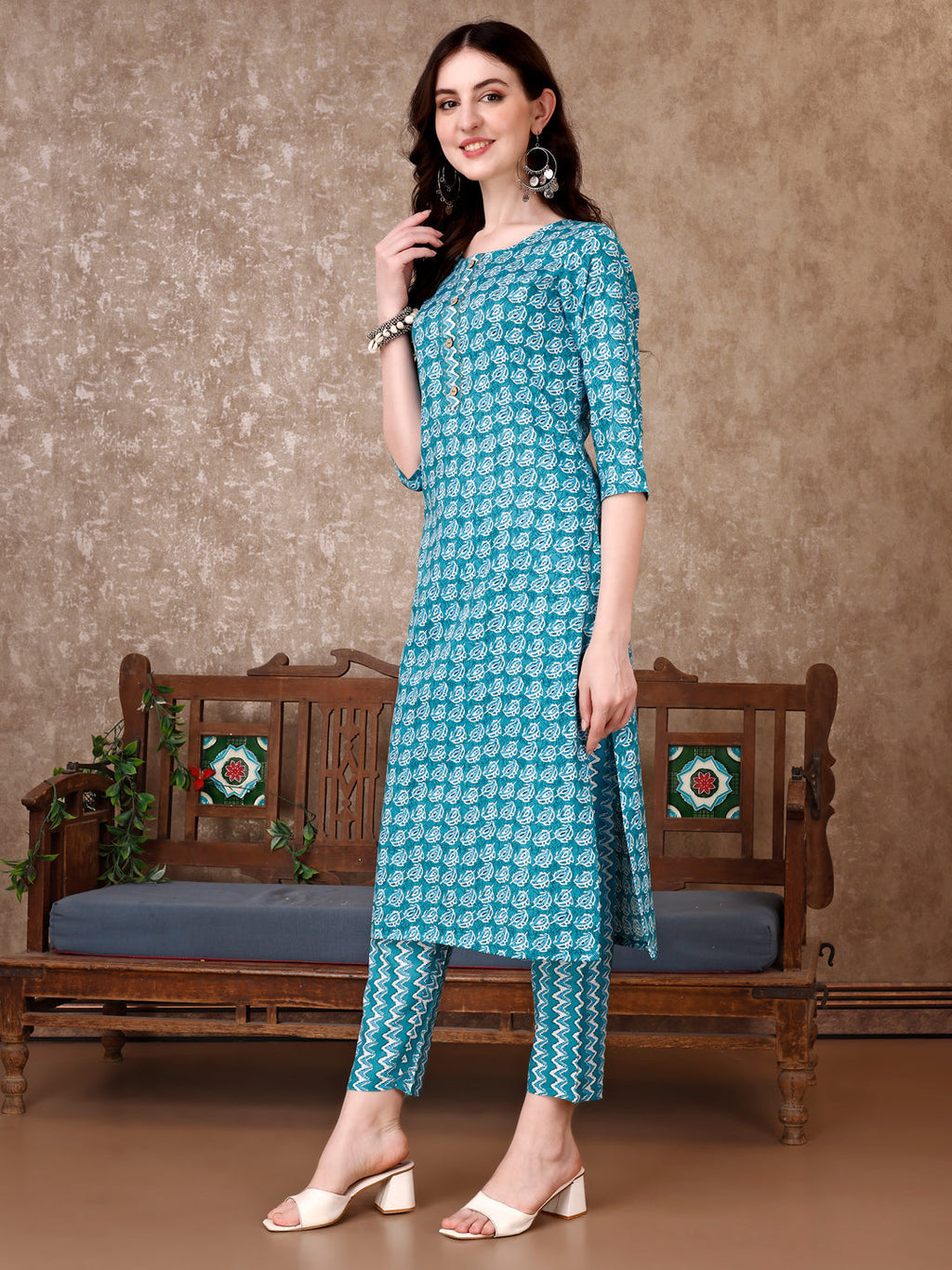 Leaf Printed Kurta With Printed Pant & Dupatta, Multicolor - Hiral Fashion - Distacart