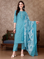 Leaf Printed Kurta With Printed Pant & Dupatta, Multicolor - Hiral Fashion - Distacart