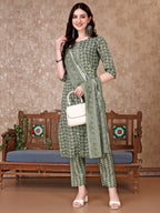 Leaf Printed Kurta With Printed Pant & Dupatta, Multicolor - Hiral Fashion - Distacart