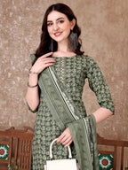 Leaf Printed Kurta With Printed Pant & Dupatta, Multicolor - Hiral Fashion - Distacart