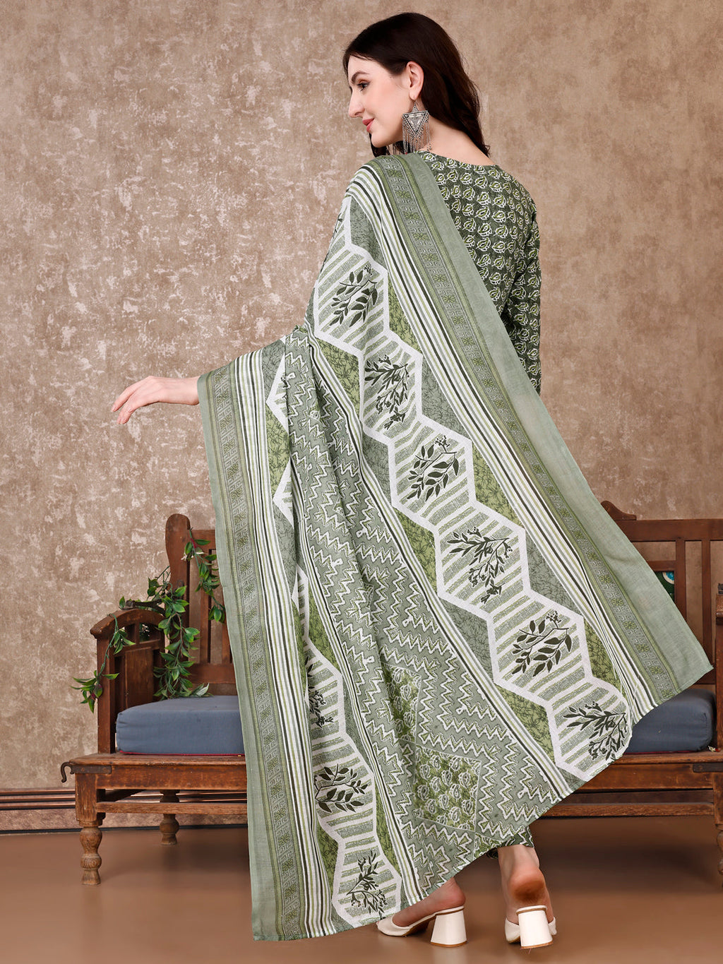 Leaf Printed Kurta With Printed Pant & Dupatta, Multicolor - Hiral Fashion - Distacart