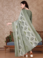 Leaf Printed Kurta With Printed Pant & Dupatta, Multicolor - Hiral Fashion - Distacart