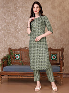 Leaf Printed Kurta With Printed Pant & Dupatta, Multicolor - Hiral Fashion - Distacart