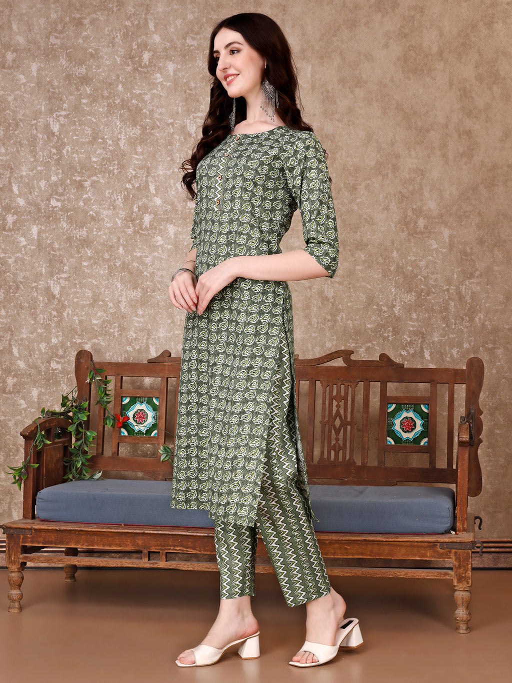 Leaf Printed Kurta With Printed Pant & Dupatta, Multicolor - Hiral Fashion - Distacart