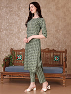 Leaf Printed Kurta With Printed Pant & Dupatta, Multicolor - Hiral Fashion - Distacart