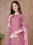 Leaf Printed Kurta With Printed Pant & Dupatta, Multicolor - Hiral Fashion - Distacart