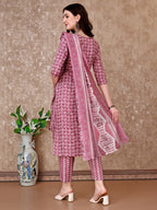 Leaf Printed Kurta With Printed Pant & Dupatta, Multicolor - Hiral Fashion - Distacart