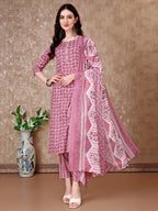 Leaf Printed Kurta With Printed Pant & Dupatta, Multicolor - Hiral Fashion - Distacart