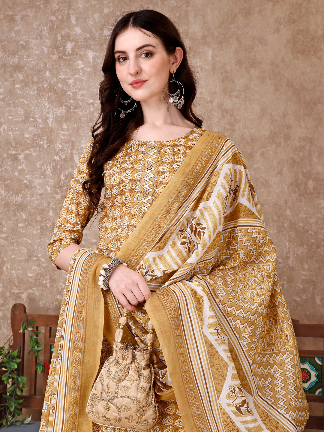 Leaf Printed Kurta With Printed Pant & Dupatta, Multicolor - Hiral Fashion - Distacart