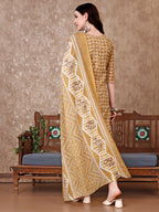 Leaf Printed Kurta With Printed Pant & Dupatta, Multicolor - Hiral Fashion - Distacart