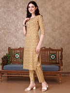Leaf Printed Kurta With Printed Pant & Dupatta, Multicolor - Hiral Fashion - Distacart
