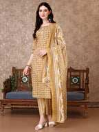 Leaf Printed Kurta With Printed Pant & Dupatta, Multicolor - Hiral Fashion - Distacart