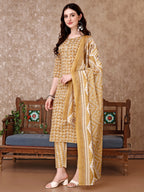 Leaf Printed Kurta With Printed Pant & Dupatta, Multicolor - Hiral Fashion - Distacart