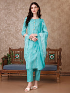 Printed Kurta With Printed Pant & Dupatta, Multicolor - Hiral Fashion - Distacart