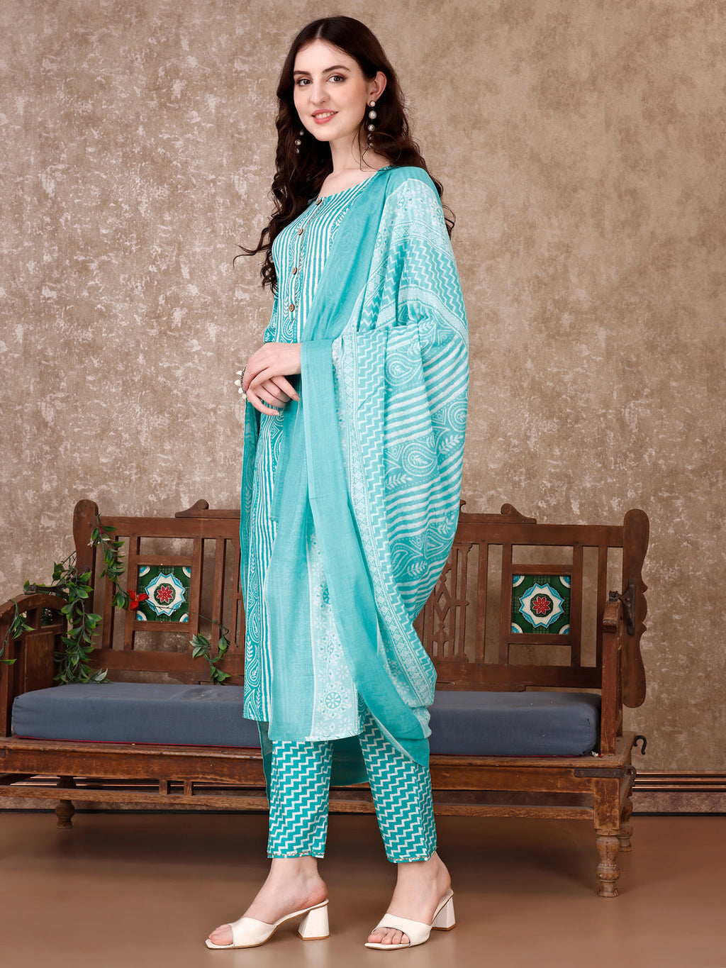 Printed Kurta With Printed Pant & Dupatta, Multicolor - Hiral Fashion - Distacart