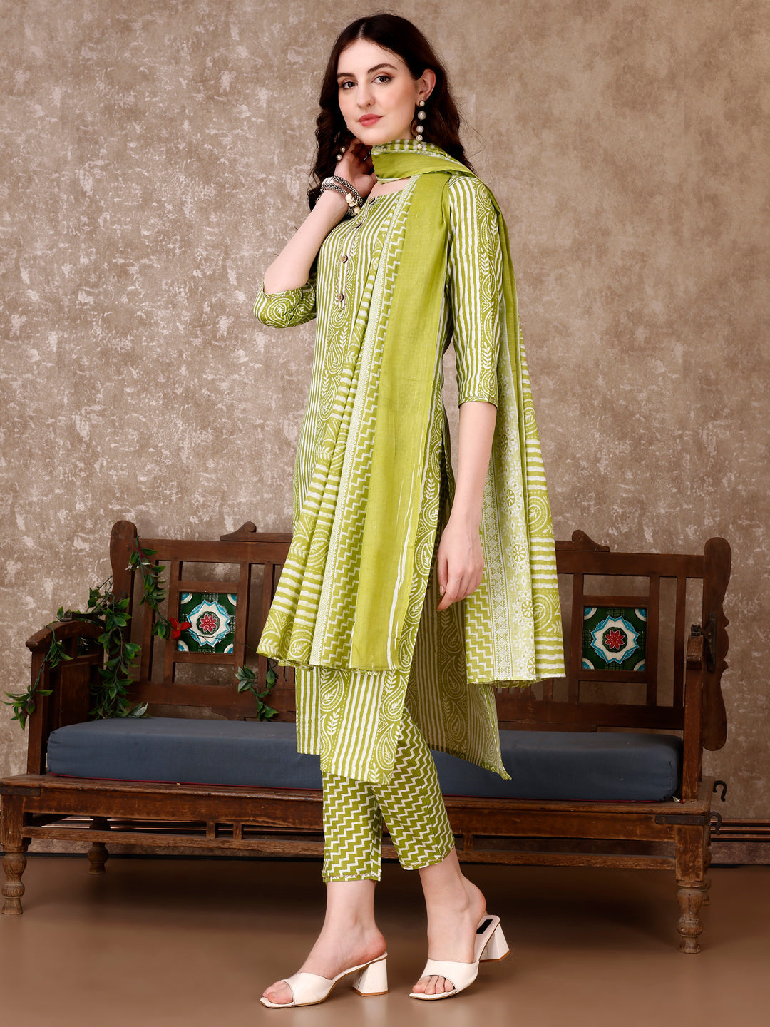 Printed Kurta With Printed Pant & Dupatta, Multicolor - Hiral Fashion - Distacart