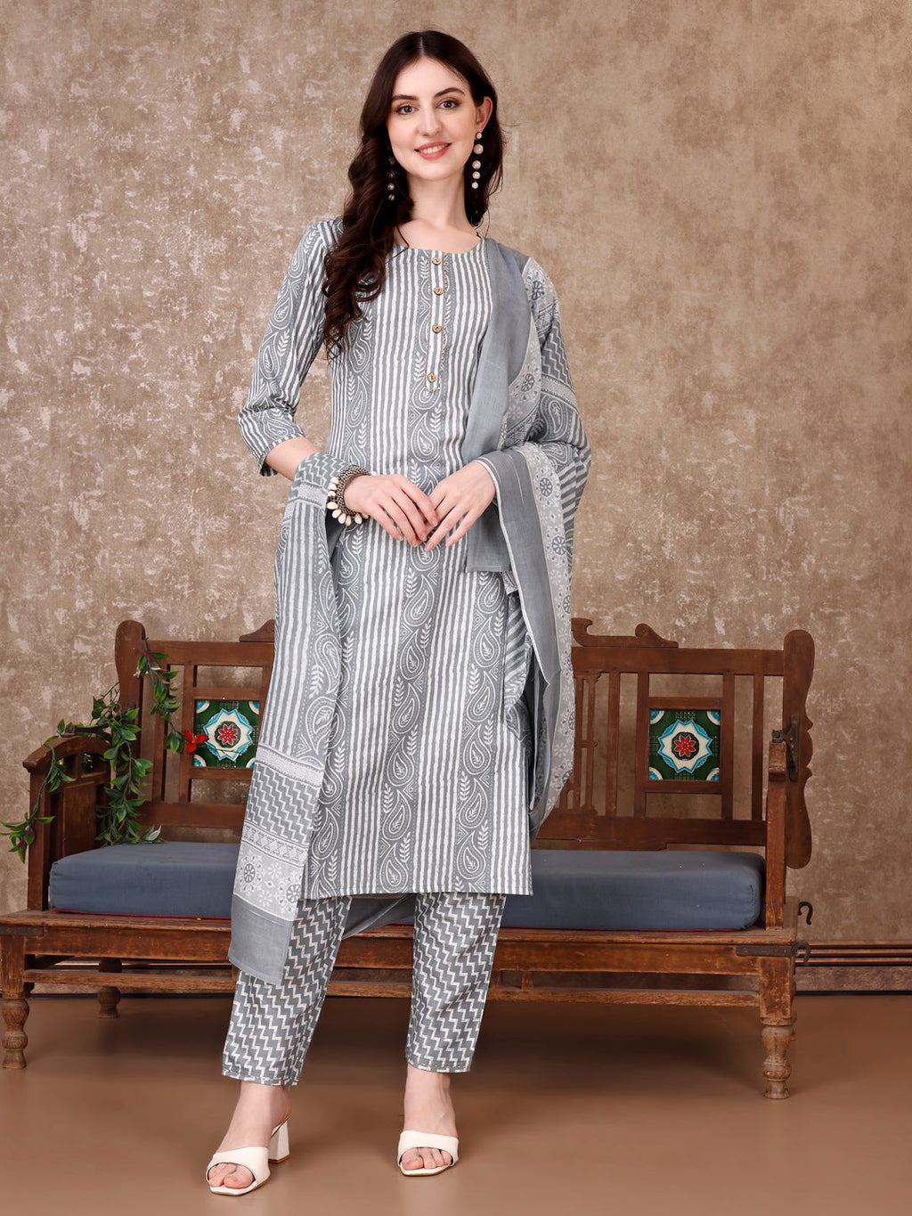 Printed Kurta With Printed Pant & Dupatta, Multicolor - Hiral Fashion - Distacart