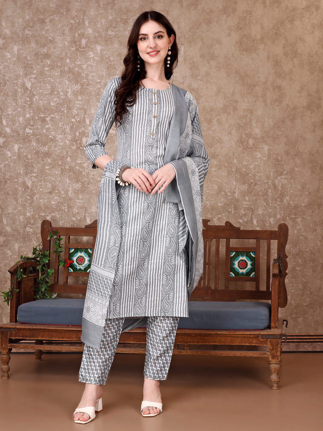 Printed Kurta With Printed Pant & Dupatta, Multicolor - Hiral Fashion - Distacart