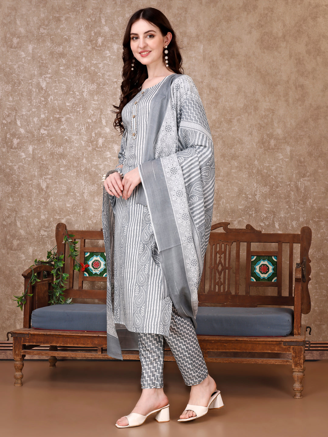 Printed Kurta With Printed Pant & Dupatta, Multicolor - Hiral Fashion - Distacart