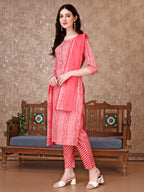 Printed Kurta With Printed Pant & Dupatta, Multicolor - Hiral Fashion - Distacart