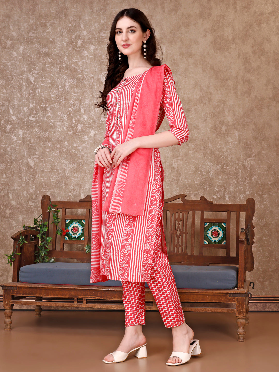 Printed Kurta With Printed Pant & Dupatta, Multicolor - Hiral Fashion - Distacart