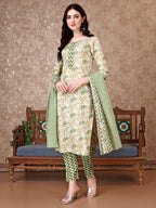 Floral Printed Kurta With Printed Pant & Dupatta, Multicolor - Hiral Fashion - Distacart