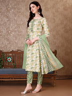 Floral Printed Kurta With Printed Pant & Dupatta, Multicolor - Hiral Fashion - Distacart