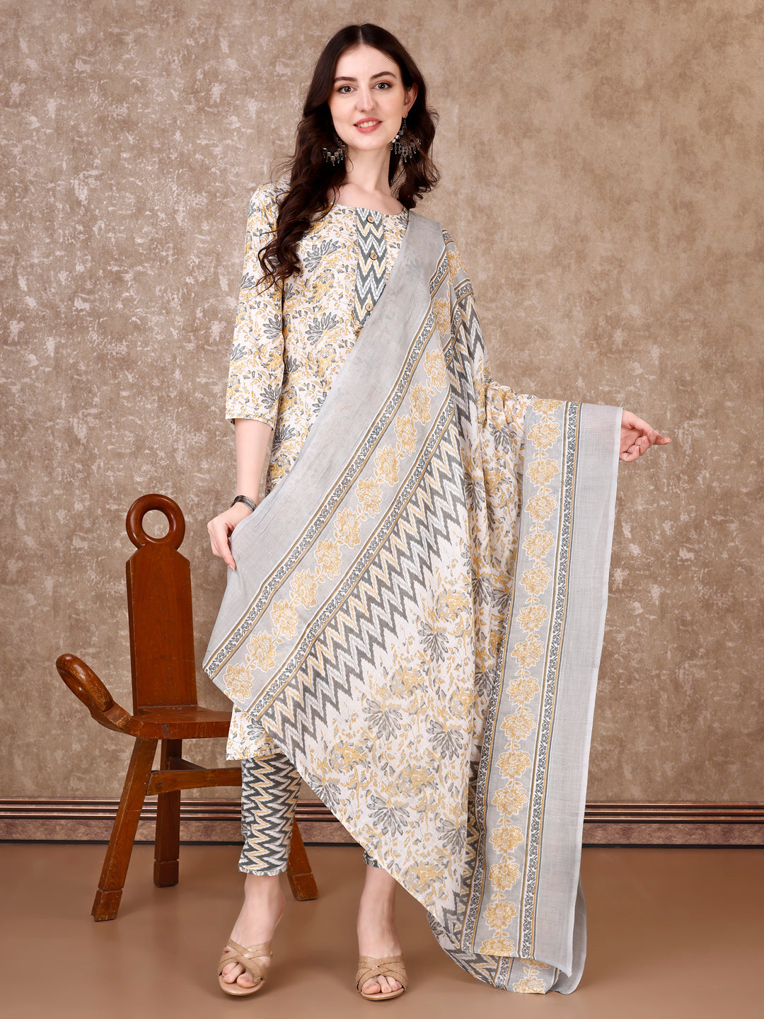Floral Printed Kurta With Printed Pant & Dupatta, Multicolor - Hiral Fashion - Distacart