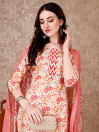 Floral Printed Kurta With Printed Pant & Dupatta, Multicolor - Hiral Fashion - Distacart