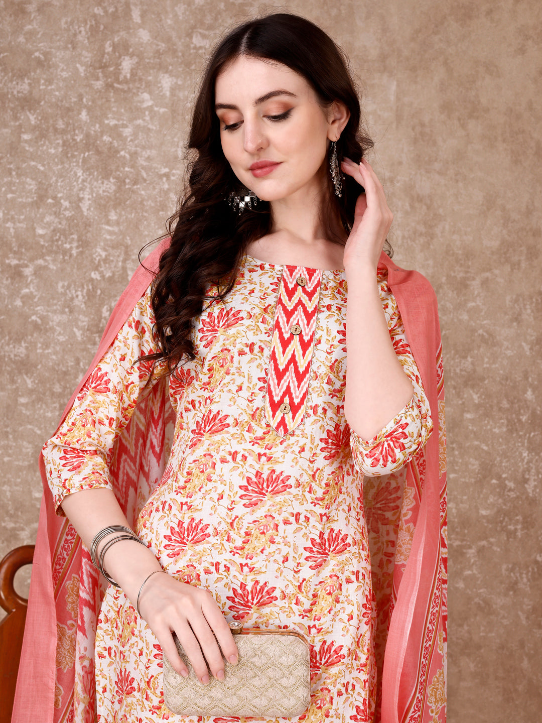 Floral Printed Kurta With Printed Pant & Dupatta, Multicolor - Hiral Fashion - Distacart