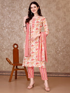 Floral Printed Kurta With Printed Pant & Dupatta, Multicolor - Hiral Fashion - Distacart