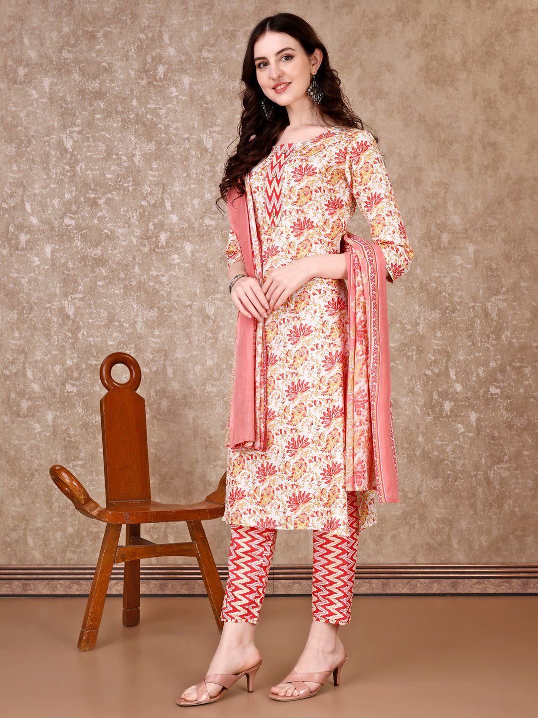 Floral Printed Kurta With Printed Pant & Dupatta, Multicolor - Hiral Fashion - Distacart