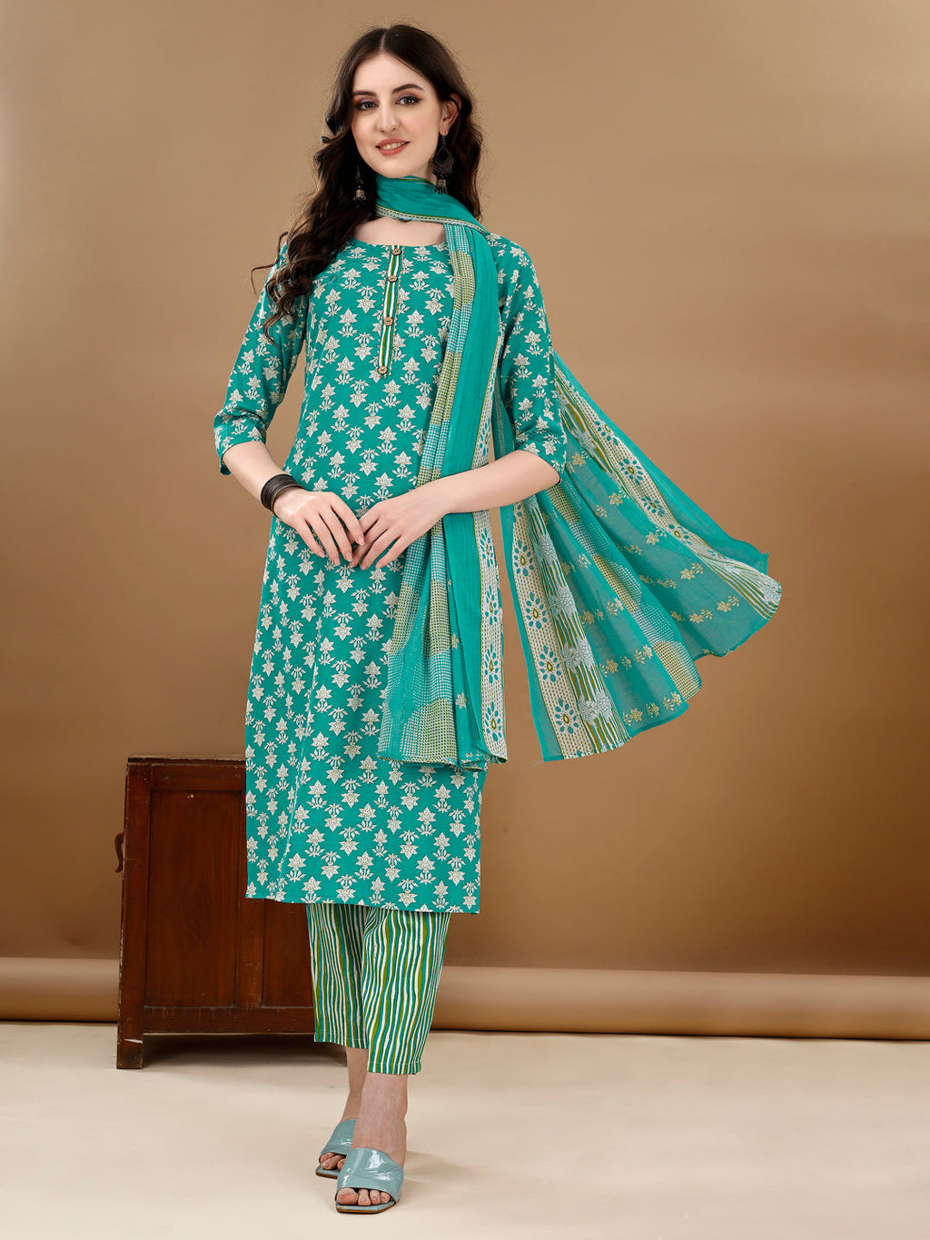 Ethnic Motifs Printed Kurta With Ethnic Motifs Printed Kurta With Printed Pant & Dupatta, Multicolor - Hiral Fashion - Distacart
