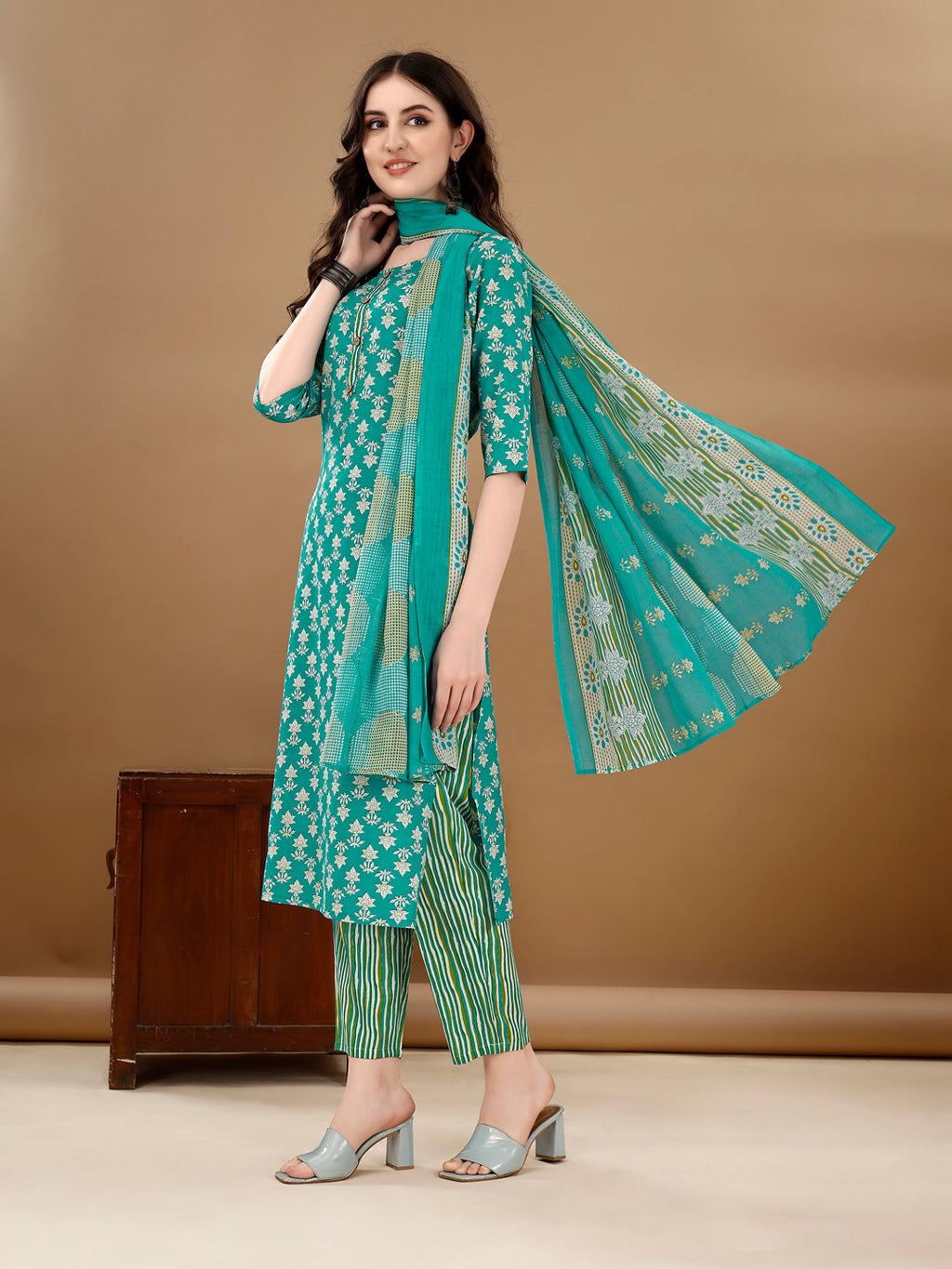 Ethnic Motifs Printed Kurta With Ethnic Motifs Printed Kurta With Printed Pant & Dupatta, Multicolor - Hiral Fashion - Distacart