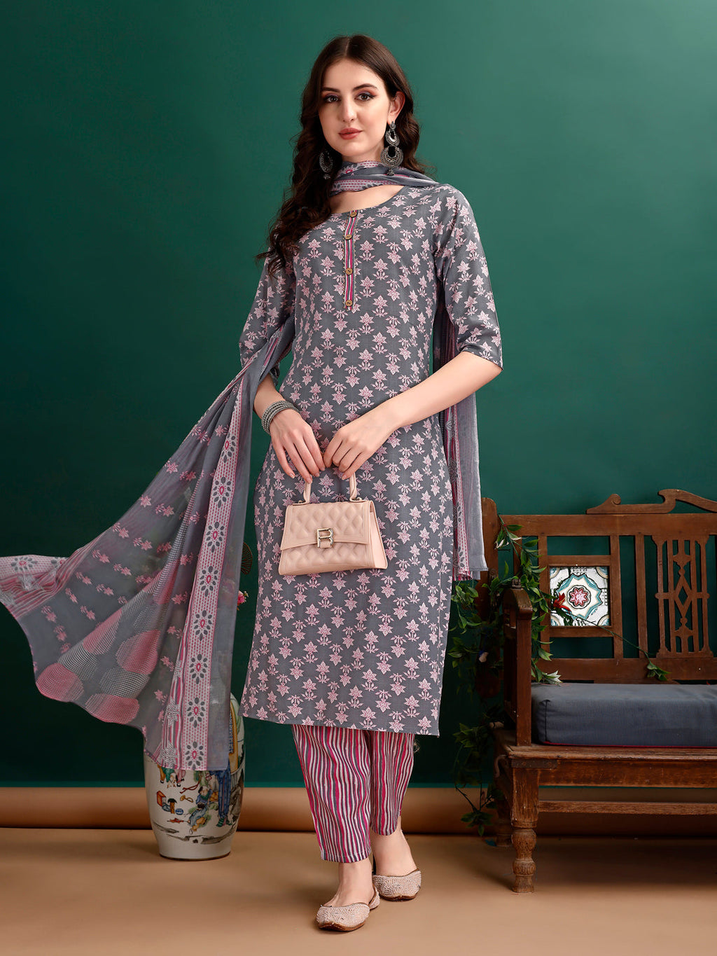 Ethnic Motifs Printed Kurta With Ethnic Motifs Printed Kurta With Printed Pant & Dupatta, Multicolor - Hiral Fashion