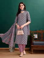 Ethnic Motifs Printed Kurta With Ethnic Motifs Printed Kurta With Printed Pant & Dupatta, Multicolor - Hiral Fashion