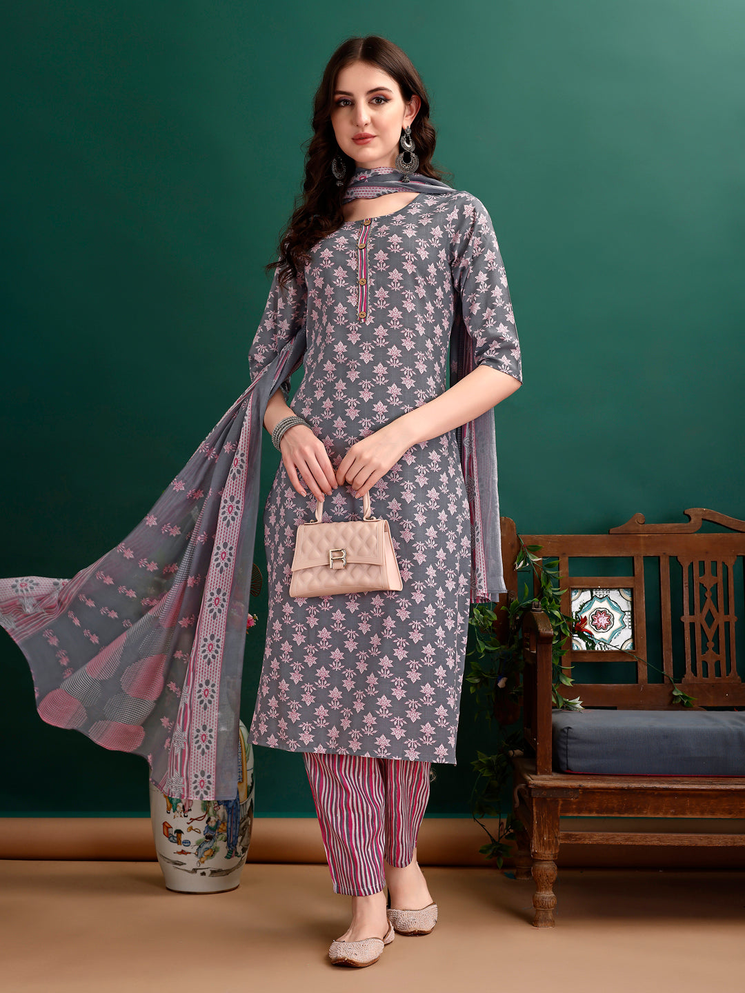 Ethnic Motifs Printed Kurta With Ethnic Motifs Printed Kurta With Printed Pant & Dupatta, Multicolor - Hiral Fashion